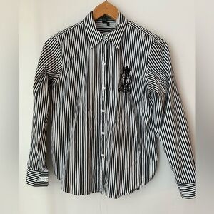 Ralph Lauren Top Women’s Small 100% Cotton Black White Striped Crest 1967